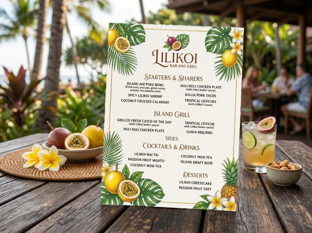lilikoi bar and grill menu