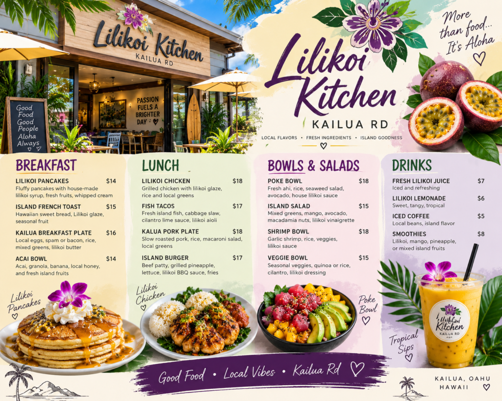 lilikoi kitchen kailua rd menu